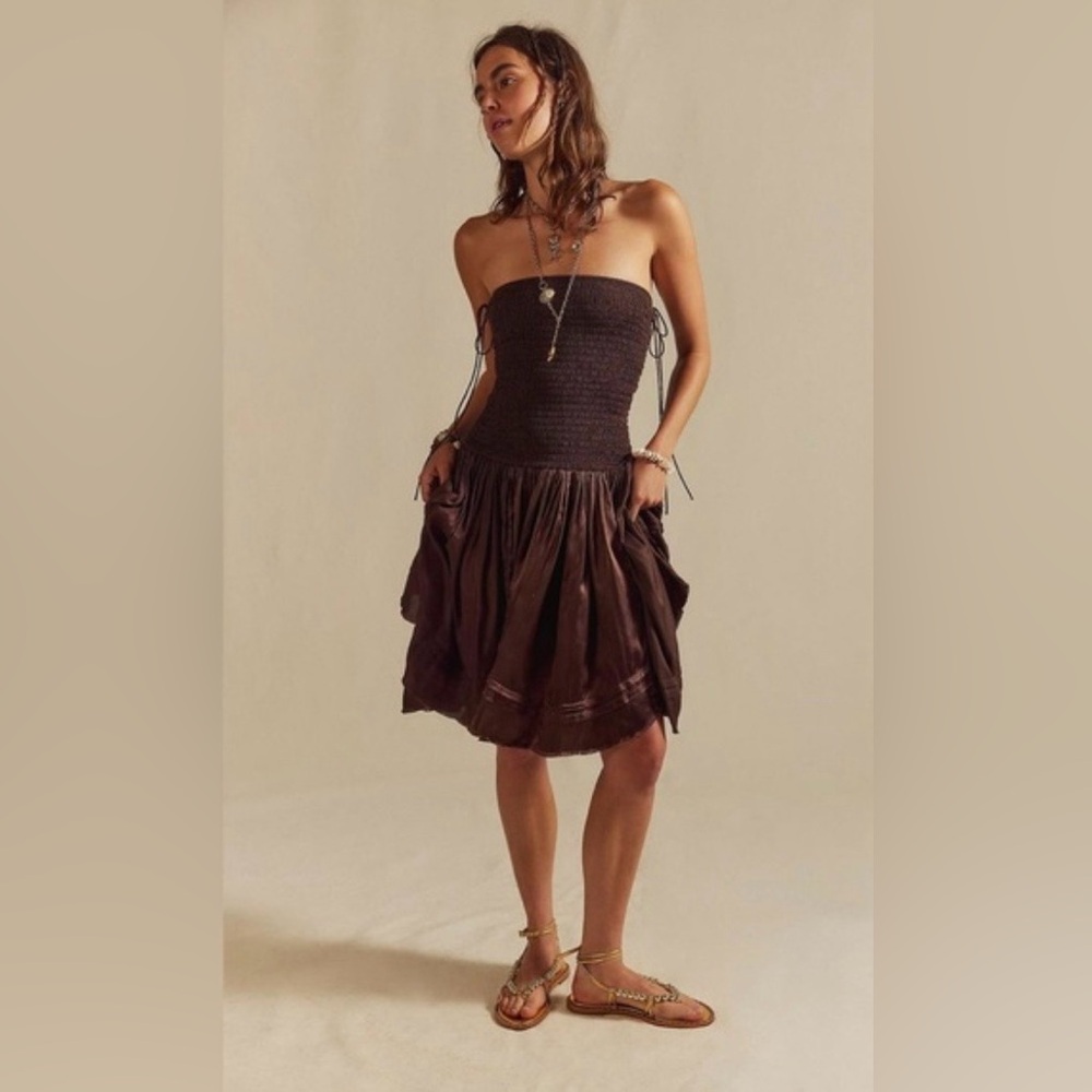 Free People 🆕 Maya Strapless Brown convertible midi Dress or skirt size small